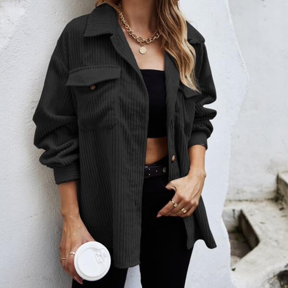 Cozy Brown Pocket Oversized Corduroy Jacket Shacket - Picture 12 of 13